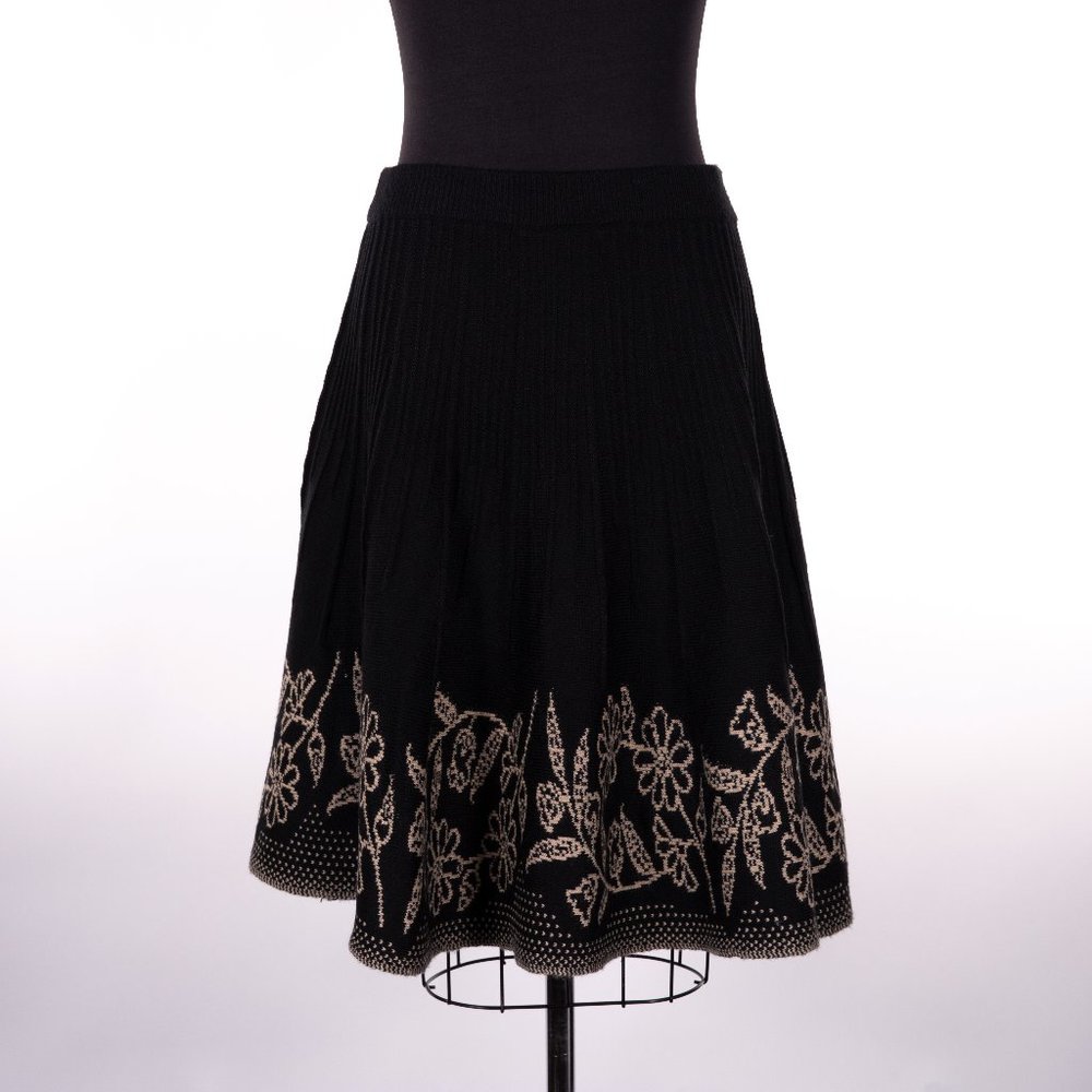 Flared Black Sweater Skirt Floral Print